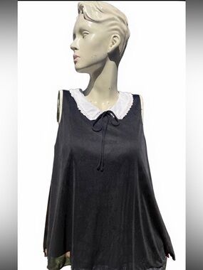 Black Sleeveless top with White Peter Pan Collar